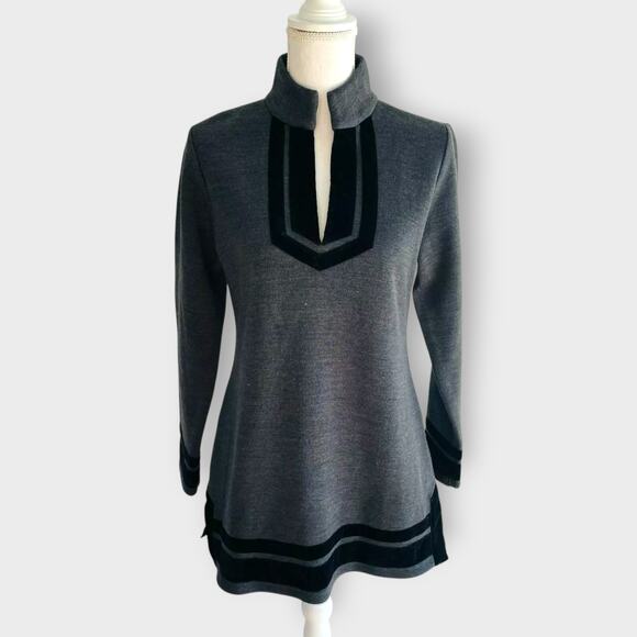 Soft Surroundings Runaway Pullover Sweater Tunic Grey Knit Velvet V Neck Size M - Picture 2 of 8